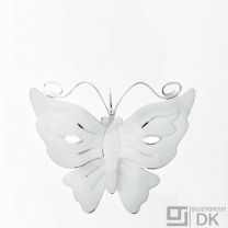 Danish Silver Butterfly Brooch w/ White Enamel, Large - Lund Copenhagen