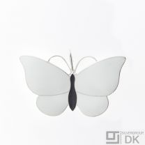 Danish Silver Butterfly Brooch w/ White Enamel - Lund Copenhagen
