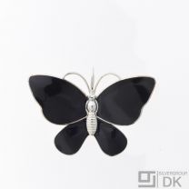 Danish Silver Brooch Butterfly w/ Black Enamel - Lund Copenhagen