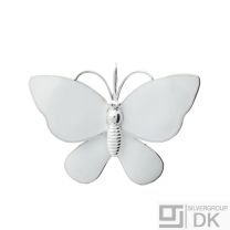 Danish Silver Brooch Butterfly w/ White Enamel - Lund Copenhagen