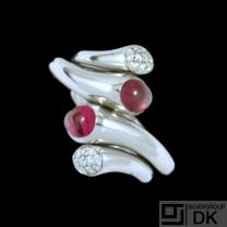 Georg Jensen. A pair of 18k White Gold Rings with diamonds 0.20ct and Rubelit Tourmalin #1263 - CARNIVAL
