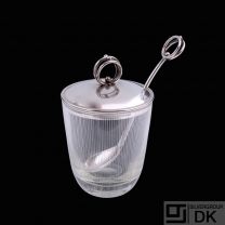 Carl Johan Antonsen. Art deco Glass Jar with Silver Lid & Spoon.