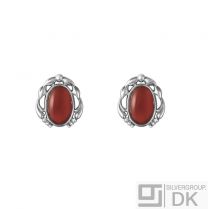 Georg Jensen. Sterling Silver Ear Clips of the Year with Carnelian - Heritage 2020