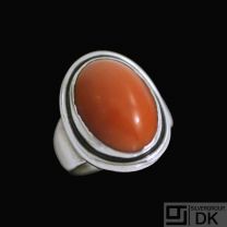 Georg Jensen. Sterling Silver Ring with Coral #46A - Harald Nielsen - 1933-44 Hallmarks
