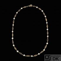 Danish 14k Gold Necklace with Pearls.