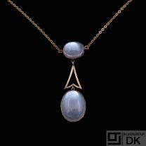 Danish 14k Gold Pendant / Necklace with Moonstones.