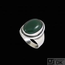 Danish Art deco Silver Ring with Green Agate.