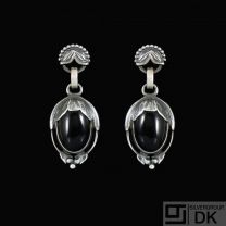 Georg Jensen. Sterling Silver Earrings of the Year 2010 with Black Agate - Heritage.