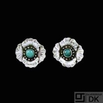 Georg Jensen. Sterling Silver Ear Clips with Amazonite #49 - 1933-44 Hallmarks.