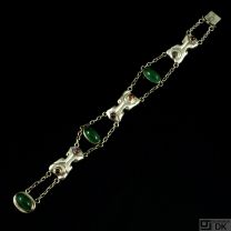Danish Art Nouveau Silver Bracelet Green Agate, Garnet and Amethyst - Mogens Ballin's Eftf.