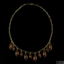 Karen Strand for A. Dragsted. 14k Gold Necklace with Carnelian. Denmark 1960s