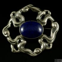 Danish Art Nouveau Silver Brooch with Lapis Lazuli - Carl M. Cohr 