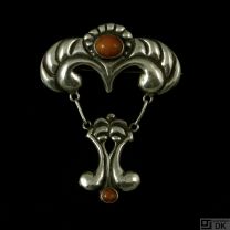Danish Art Nouveau Silver Brooch with Amber