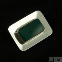 N. E. From - Denmark. Sterling Silver Brooch with Green Agate. 1960s