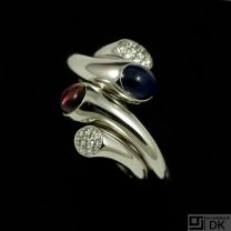 Georg Jensen. A pair of 18k White Gold Rings with diamonds 0.20ct, Sapphire and Rubelit Tourmalin #1263 - CARNIVAL