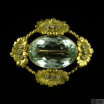 Georg Jensen. 18k Gold Brooch with 12 Diamonds and Aquamarine #49. 1904-08 Hallmarks