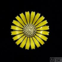 A. Michelsen. Gilded Sterling Silver Marguerit / Daisy Brooch with Yellow Enamel