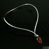 N. E. From - Denmark. Sterling Silver Neck Ring with Amber. 1960s