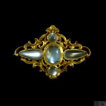  Art Nouveau 14k Gold Brooch with Moonstones.