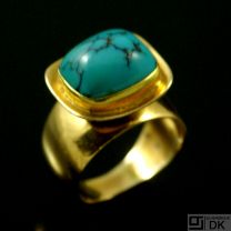 Bent Knudsen - Denmark. 14k Gold Ring with Turquoise - 1960s