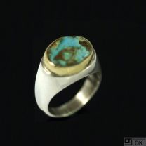 Ole Waldemar Jacobsen. Sterling Silver Ring with Gold and Turquoise.