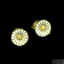 A. Michelsen. Gilded Silver Daisy Ear Clips with White Enamel. 11mm
