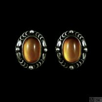 Georg Jensen. Sterling Silver Ear Clips with Amber - Heritage 1995.