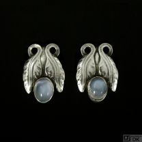 Georg Jensen. Sterling Silver Ear Clips with Moonstone #108.