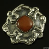 Danish Art Nouveau Silver Brooch with Amber - Carl M. Cohr 