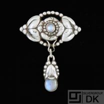 Evald Nielsen 1879 - 1958. Art Nouveau Silver Brooch with Moonstones