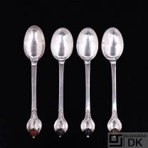 Evald Nielsen. No. 3. Set of four Silver Coffee Spoons with Carnelian & Jaspis. (4)