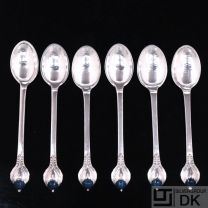Evald Nielsen. No. 3. Set of six Silver Coffee Spoons with Lapis Lazuli. (6)
