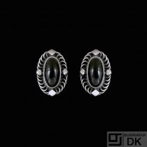 Georg Jensen. Sterling Silver Ear Clips Of The Year 2004 with black agate - Heritage