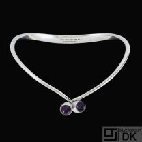 Anni & Bent Knudsen. Sterling Silver Neckring with Amethyst #5. 1960s