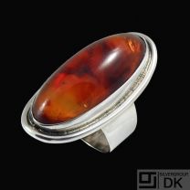 Brdr. Bjerring - Copenhagen. Sterling silver RIng with Amber. 1960s