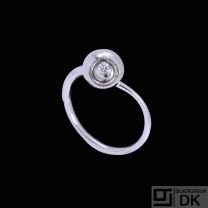 Georg Jensen. 18k White Gold Ring with 0.07ct diamond - Cave - Size 52mm