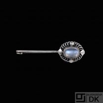 Georg Jensen. 826s Silver Pin Brooch with Moonstone. Early Hallmarks.