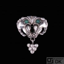 Georg Jensen. 830s Silver Brooch #27 with Green Agates.