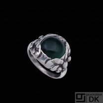 Georg Jensen. 830s Silver Ring #11B with Green Agate.