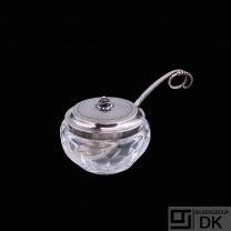 Georg Jensen. Crystal Glass Jar with Sterling Silver Lid #486 and Spoon.