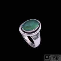 Georg Jensen. Sterling Silver Ring #46B with Green Agate - Harald Nielsen.