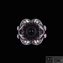 Georg Jensen. Sterling Silver Ring with Onyx #10 - Moonlight Blossom. 54mm.
