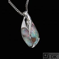 Georg Jensen. Unique 18k White Gold Pendant with Opal and Diamond.