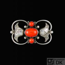 Georg Jensen. Sterling Silver Brooch with Corals #236A - Denmark.