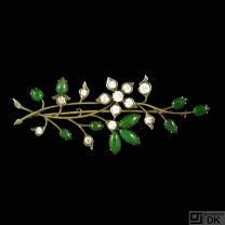18k Gold & Silver Brooch with Jade and Diamonds 1.40ct. 