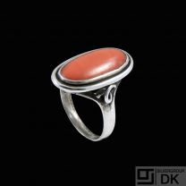 Gottfred Henry Hoppe. 830s Silver Ring with Coral.