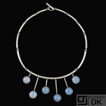 Hans Hansen. Sterling Silver Necklace with Chalcedony #258