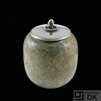 Hans Hansen - Denmark. Stoneware Jar with Sterling Silver Lid.