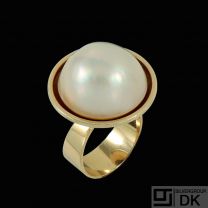 Danish 14k Gold Cocktail Ring with Pearl.