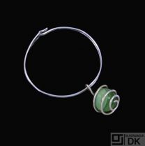 Bent Knudsen - Denmark. Sterling Silver Bangle with green Glass Ball-Pendant. 1960s